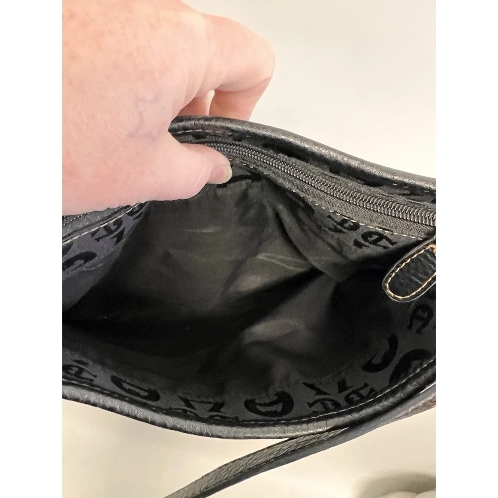 Aigner Black Logo Canvas Leather Trim Strap Shoulder Handbag Retro‎ Classic